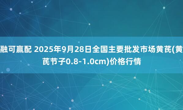 融可赢配 2025年9月28日全国主要批发市场黄芪(黄芪节子0.8-1.0cm)价格行情
