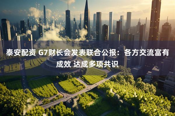 泰安配资 G7财长会发表联合公报：各方交流富有成效 达成多项共识