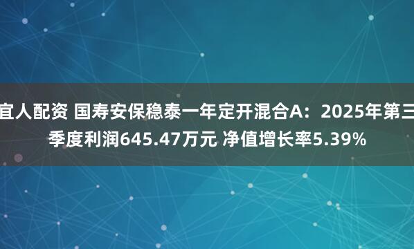 宜人配资 国寿安保稳泰一年定开混合A：2025年第三季度利润645.47万元 净值增长率5.39%