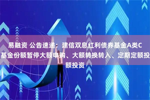 易融资 公告速递：建信双息红利债券基金A类C类基金份额暂停大额申购、大额转换转入、定期定额投资